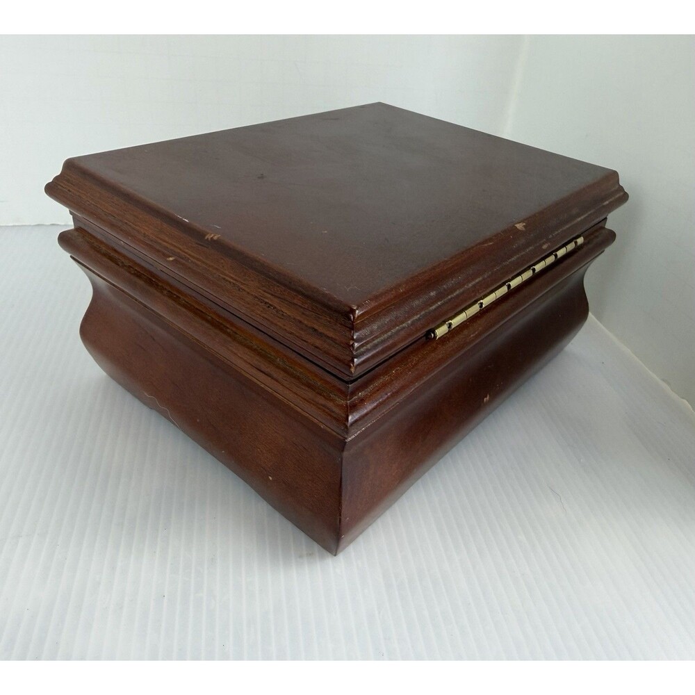 Vintage Wooden Jewelry Box 2 Tier Removable Tray Ring Storage Velvet Lined 7” - Picture 8 of 15